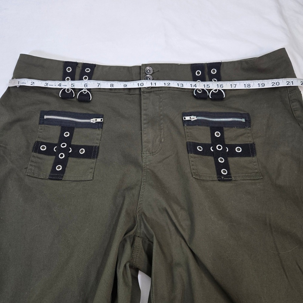 Hot Topic Mall Goth Olive Green Zipper Flare Strap Pants Plus Size 20 Alt Punk - Picture 6 of 14